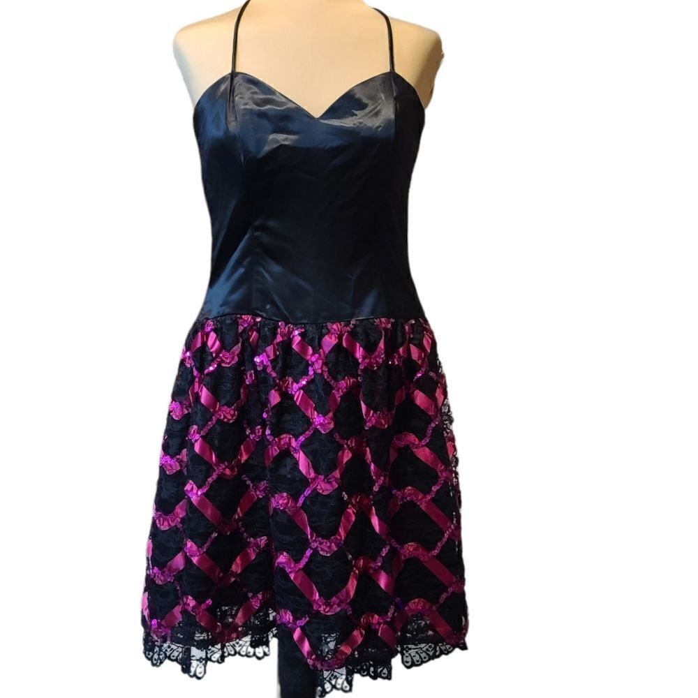 Vintage Jessica McClintock Gunne Sax Cocktail Prom Black and Pink Dress 5/6